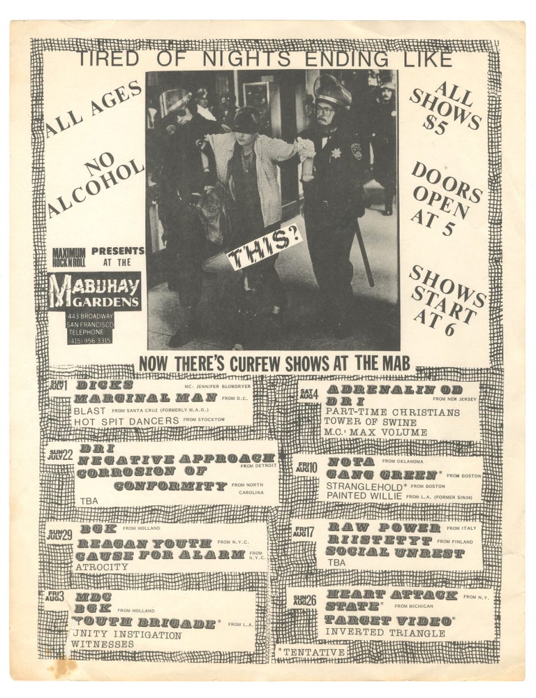 Item #8176 Flyer for July-August shows at The Mab, 1984
