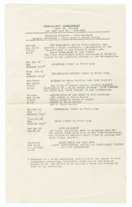 Item #ANT188 Film-makers’ Cinematheque December 18, 1965—January 1, 1966 Program [Brian...